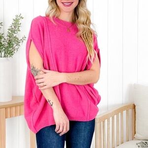 NWT Andree short sleeve poncho sweater in magenta